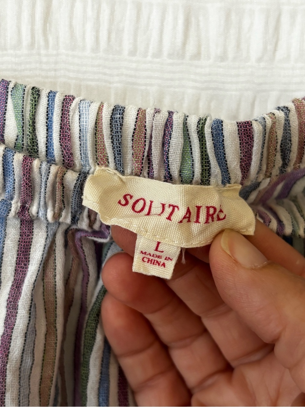 Solitaire Off Shoulder Striped Bell Sleeve Cotton Top Sz Large - Picture 5 of 8